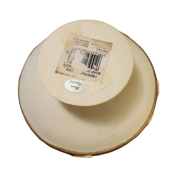 Crown Heritage England Ceramic Soap Holder White & Pink Rose Emboss Brass Dish - Picture 5 of 5